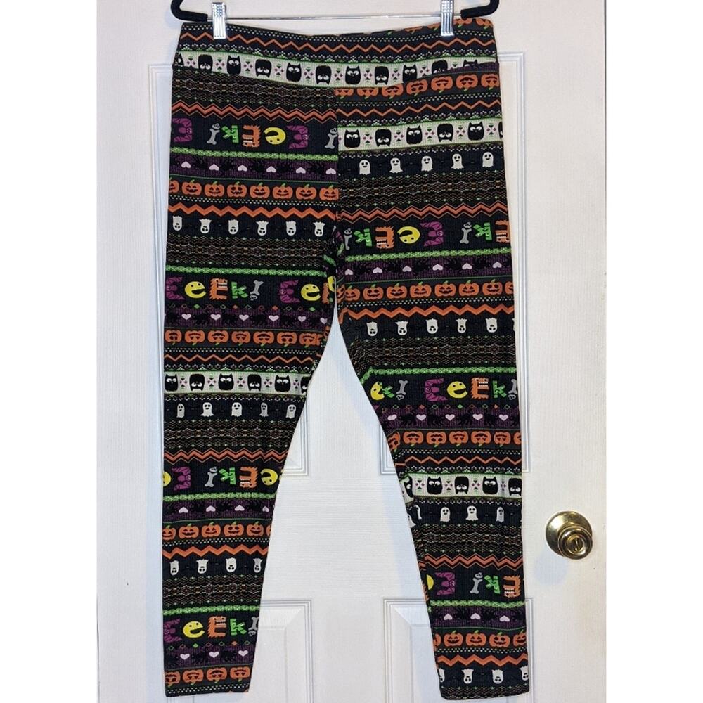Faded Glory Halloween Fair Isle Print Black & Orange Leggings XL